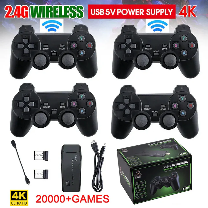 HDMI 4K TV Game Stick Console – 64GB Retro Spelcomputer met 20.000 Games & 2 Draadloze Controllers