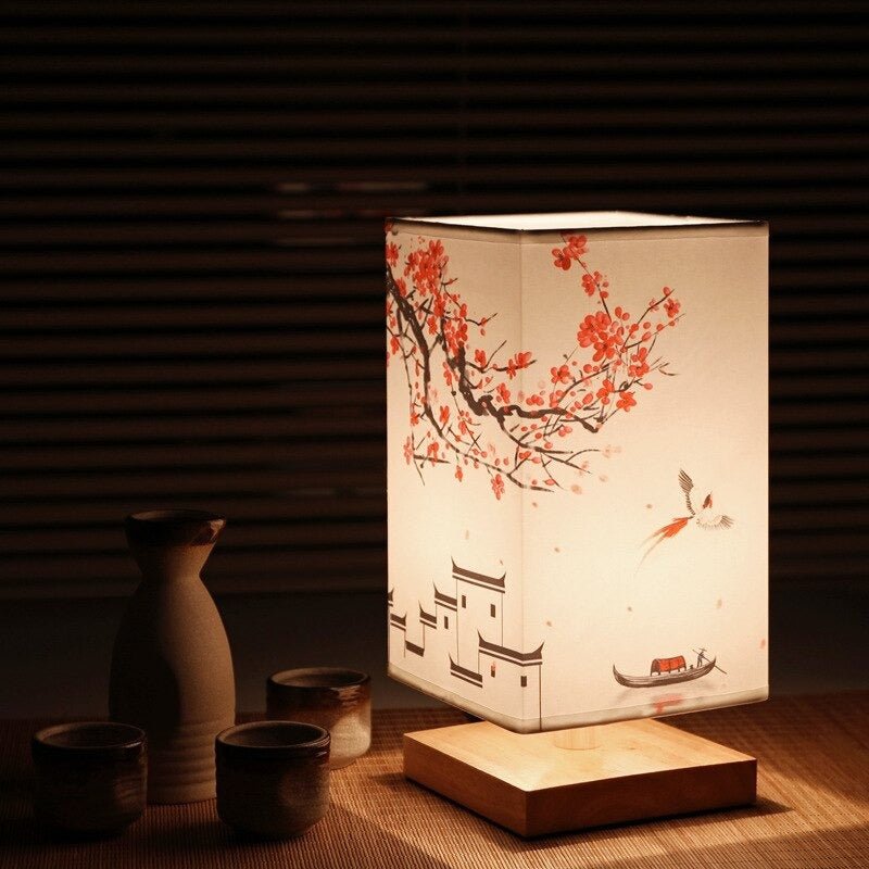 Japans-Scandinavische Tafellamp van Natuurlijk Hout en Bamboe – Minimalistisch Ontwerp voor Elegante Interieurs