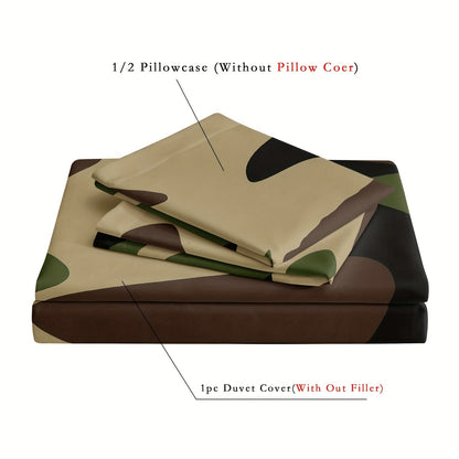 Camouflage Dekbedovertrek 200x200 – Zacht Ademend Beddengoed voor Stoere Slaapkamer met Kussenslopen