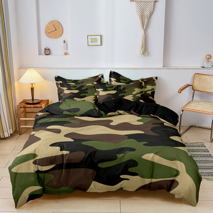 Camouflage Dekbedovertrek 200x200 – Zacht Ademend Beddengoed voor Stoere Slaapkamer met Kussenslopen