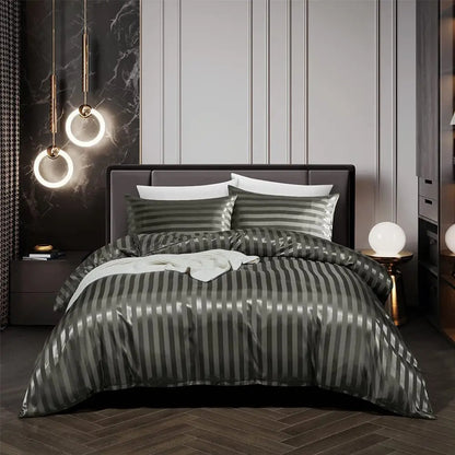 Luxe Zwart Satijnen Dekbedovertrekset met Hoeslaken en Kussenslopen – Elegante Slaapervaring