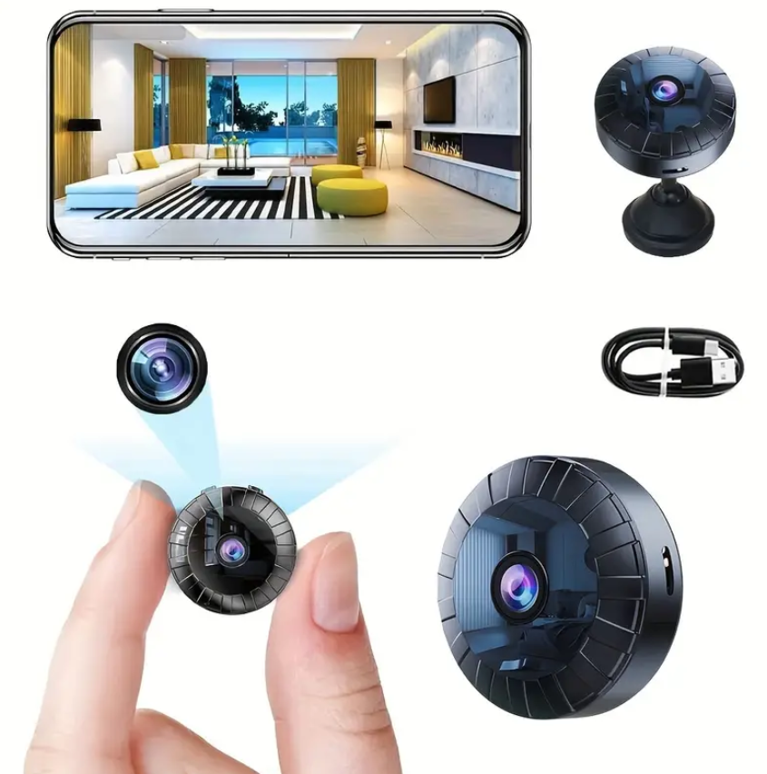 Mini WiFi 4K Beveiligingscamera – Waterdichte Zwarte Camera voor Binnen en Buiten