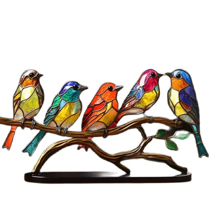 Kleurrijke Handgemaakte Vogels op Tak Bureau Decoratie - Natuurlijke Elegantie voor Woonkamer en Werkruimte