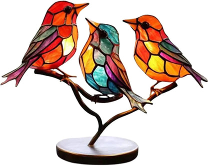 Kleurrijke Handgemaakte Vogels op Tak Bureau Decoratie - Natuurlijke Elegantie voor Woonkamer en Werkruimte