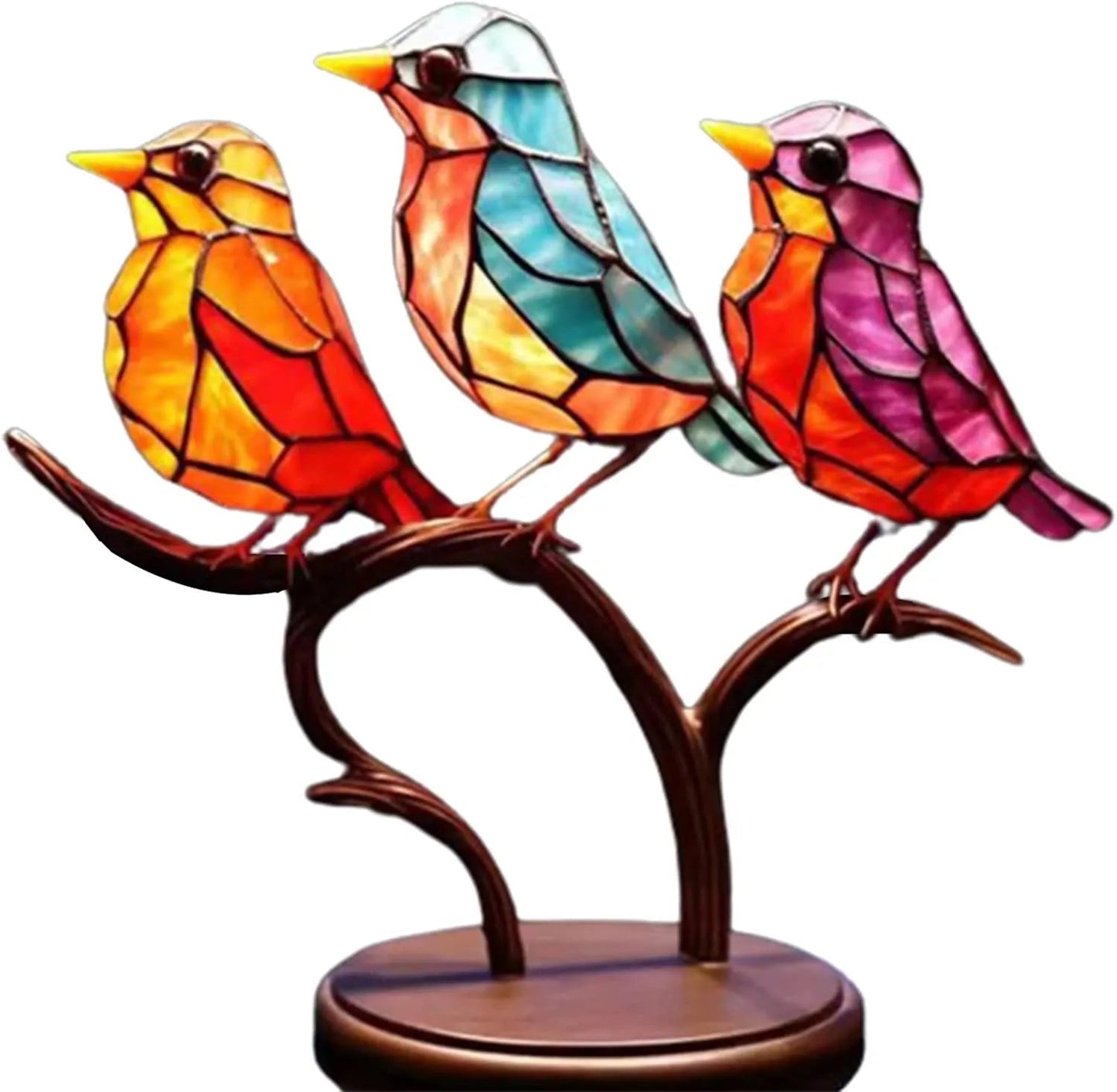 Kleurrijke Handgemaakte Vogels op Tak Bureau Decoratie - Natuurlijke Elegantie voor Woonkamer en Werkruimte