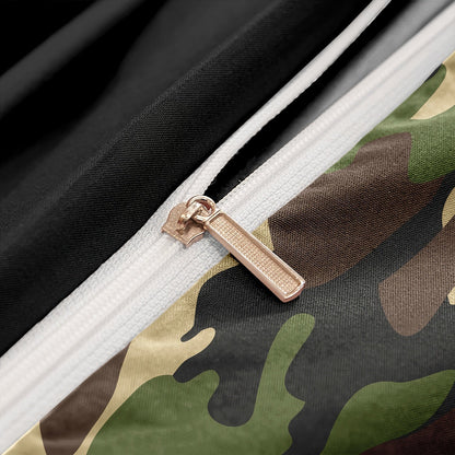 Camouflage Dekbedovertrek 200x200 – Zacht Ademend Beddengoed voor Stoere Slaapkamer met Kussenslopen