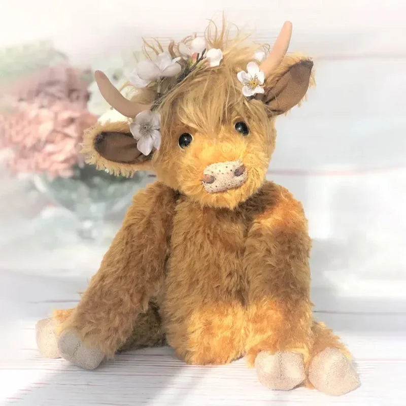 Highland Cow Canvas – Schilderij met Bloemen, Landelijke Kunst voor Woonkamer & Slaapkamer