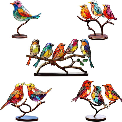 Kleurrijke Handgemaakte Vogels op Tak Bureau Decoratie - Natuurlijke Elegantie voor Woonkamer en Werkruimte