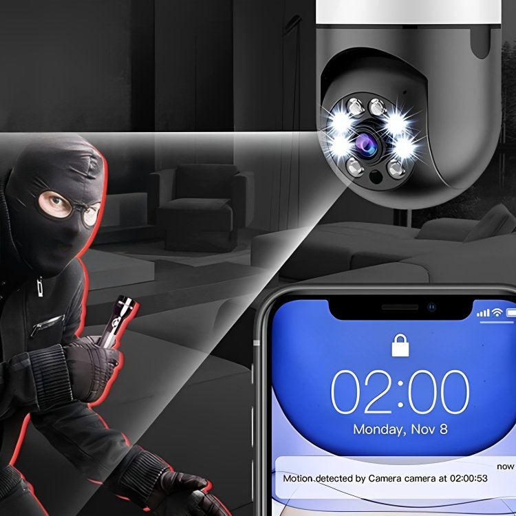 360° HomeGuard Lamp Camera – Slimme Panoramische Beveiliging met Bewegingsdetectie