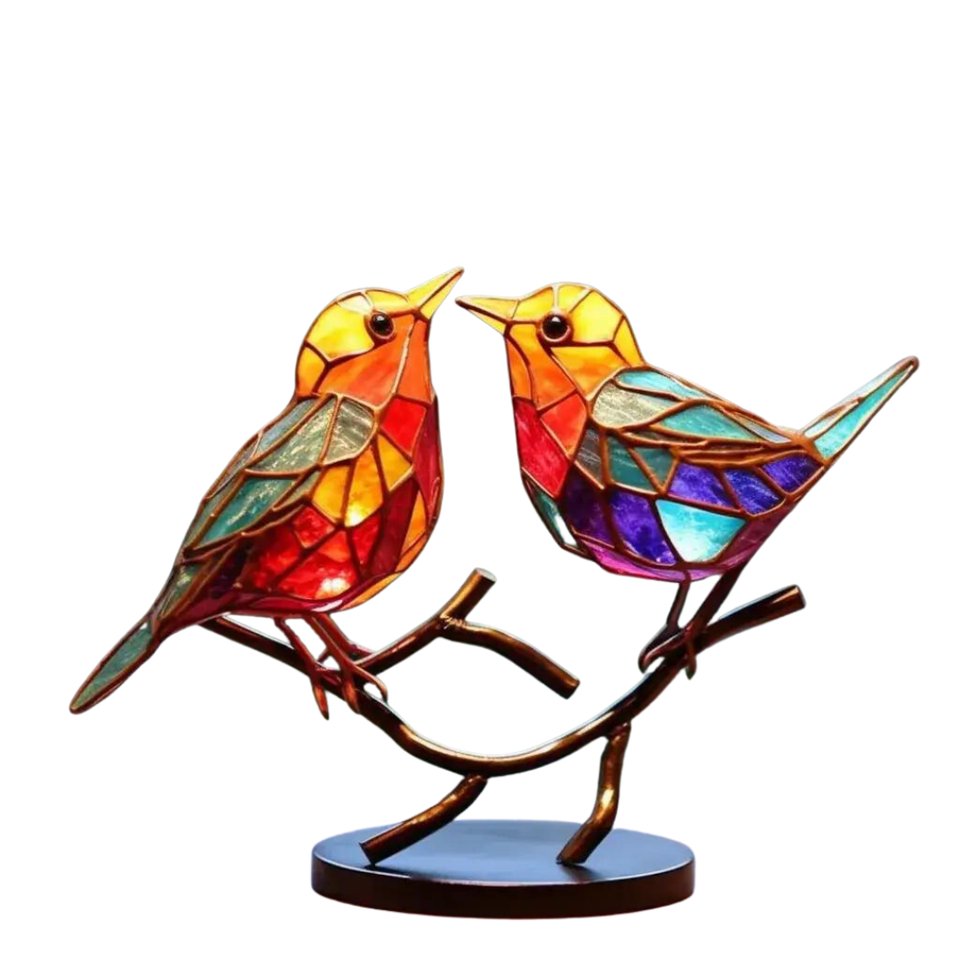 Kleurrijke Handgemaakte Vogels op Tak Bureau Decoratie - Natuurlijke Elegantie voor Woonkamer en Werkruimte